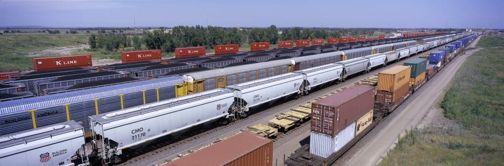 Panoramic view of freight cars at Union Pacifics Bailey Railroad Yards North Platte Nebraska the worlds largest classification railroad yard Canvas Art - Panoramic Images (27 x 9)