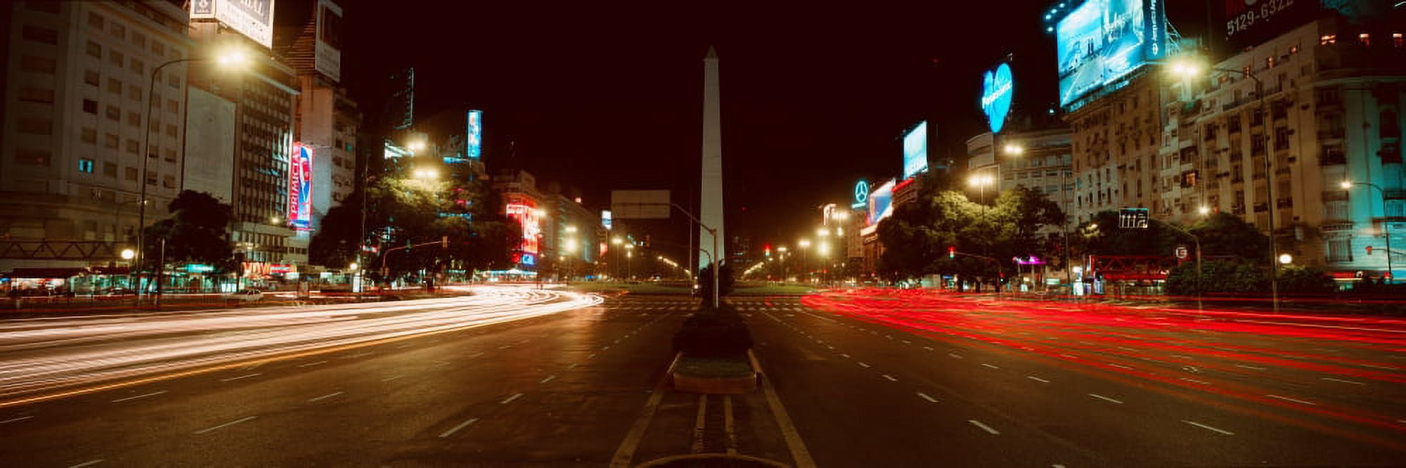 Panoramic view at night of Avenida 9 de Julio widest avenue in the world and El Obelisco The Obelisk Buenos Aires Argentina Canvas Art - Panoramic Images (27 x 9)