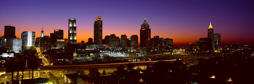 Panoramic view of Atlanta skyline at dusk Atlanta Georgia Canvas Art - Panoramic Images (27 x 9)