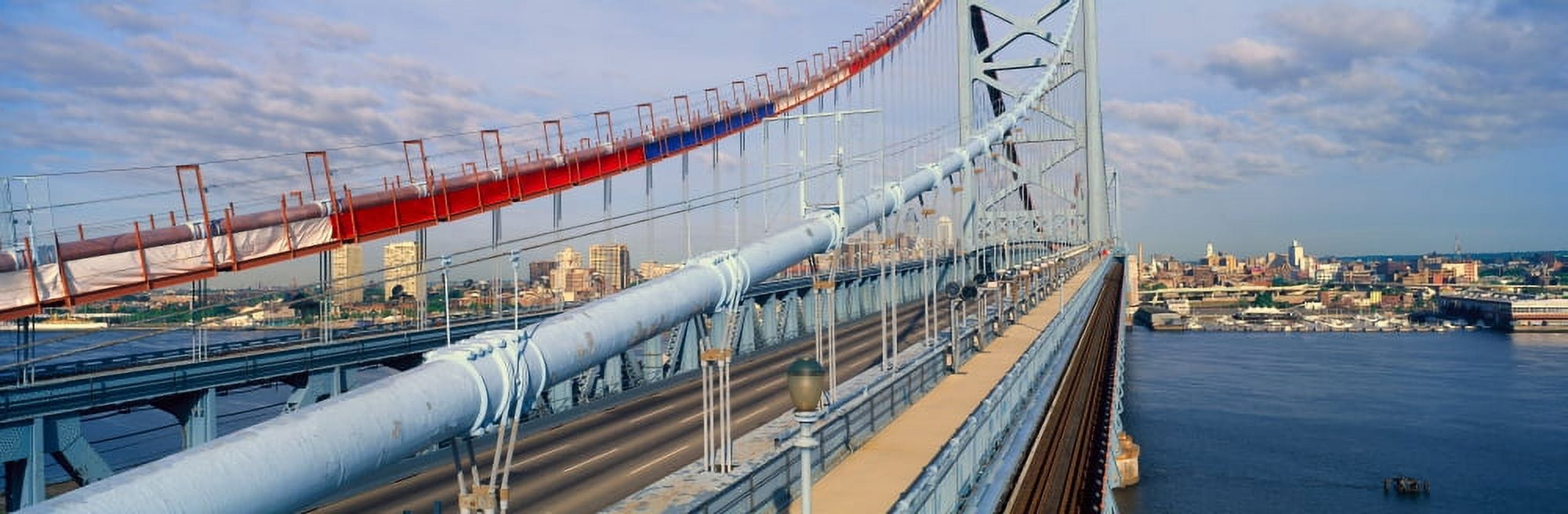 Panoramic view of Ben Franklin Bridge over Delaware River to Philadelphia PA as seen from Camden NJ Canvas Art - Panoramic Images (27 x 9)