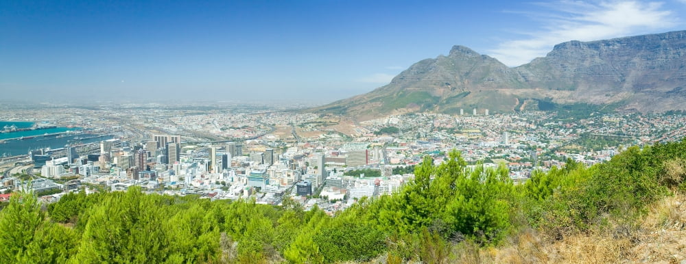Panoramic view of Cape Town and Table Bay view of harbor from Table Mountain South Africa Canvas Art - Panoramic Images (24 x 9)