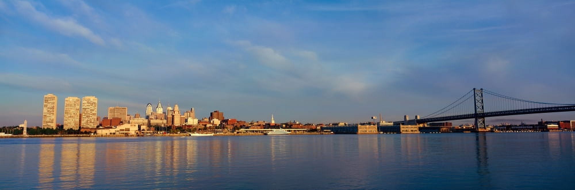 Panoramic view of Delaware River as seen from Camden New Jersey of Philadelphia PA at sunrise Canvas Art - Panoramic Images (27 x 9)