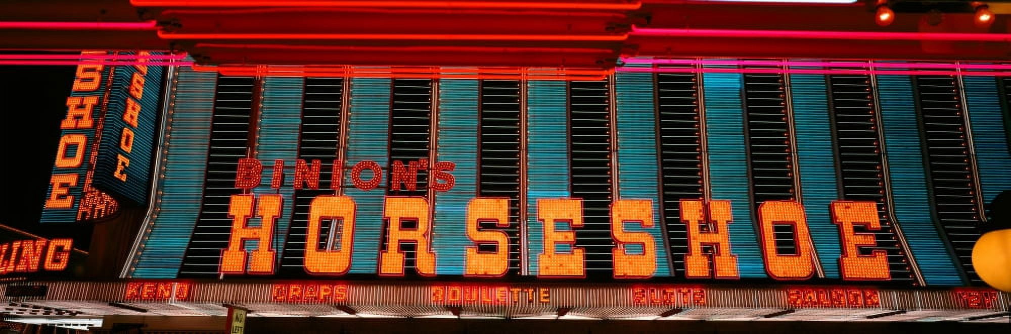 Panoramic view of Horseshoe Casino and Neon sign in Las Vegas NV Canvas Art - Panoramic Images (27 x 9)