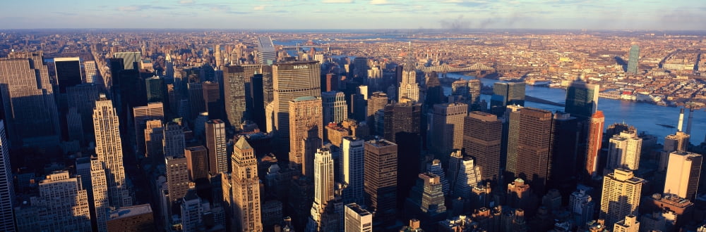 Panoramic view of Manhattan New York City NY skyline with Hudson River shot from Weehawken NJ Canvas Art - Panoramic Images (27 x 9)