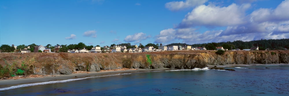 Panoramic view of Mendocino town and Pacific Ocean in Northern California Canvas Art - Panoramic Images (36 x 12)
