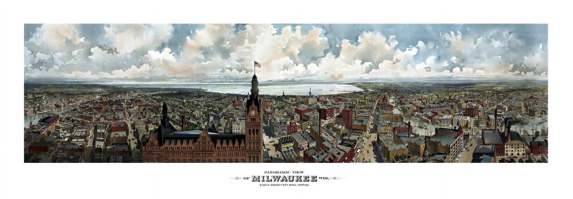 Panoramic view of Milwaukee Wisconsin taken from City Hall Tower Canvas Art - John ParrotStocktrek Images (24 x 9)