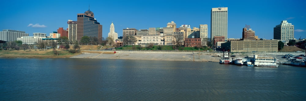 Panoramic view of Mississippi River with Memphis TN skyline Canvas Art - Panoramic Images (36 x 12)