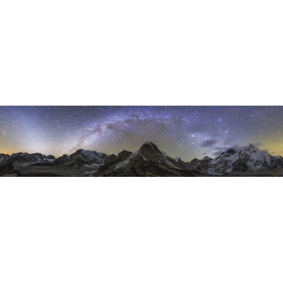 Panoramic view of Mt Everest Khumbu glacier Nuptse and Pumori mountains in Nepal Canvas Art - Jeff DaiStocktrek Images (28 x 8)