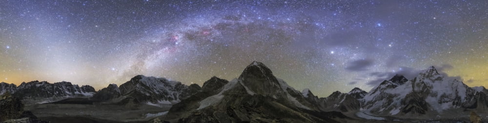 Panoramic view of Mt Everest Khumbu glacier Nuptse and Pumori mountains in Nepal Canvas Art - Jeff DaiStocktrek Images (56 x 15)