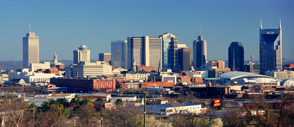 Panoramic view of Nashville Tennessee Skyline in morning light Canvas Art - Panoramic Images (27 x 9)