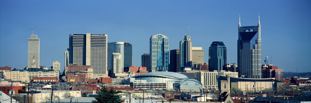 Panoramic view of Nashville Tennessee Skyline in morning light Canvas Art - Panoramic Images (36 x 12)