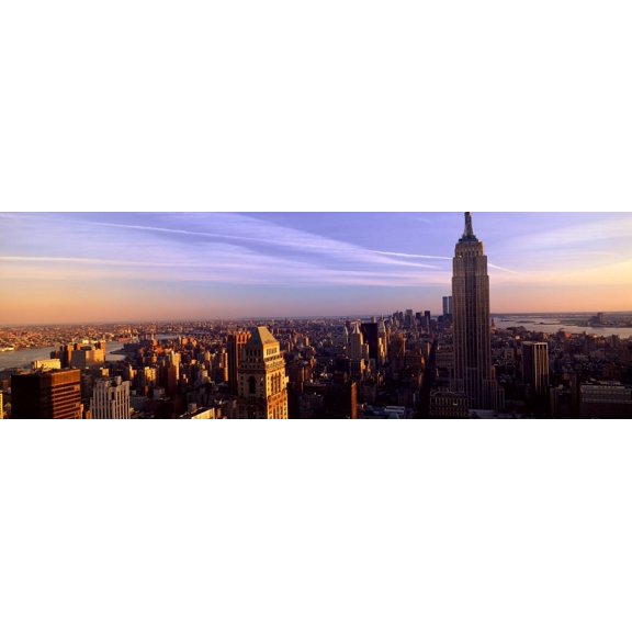 Panoramic view of New York City skyline with Empire State Building, Manhattan, NY Poster Print (27 x 9)