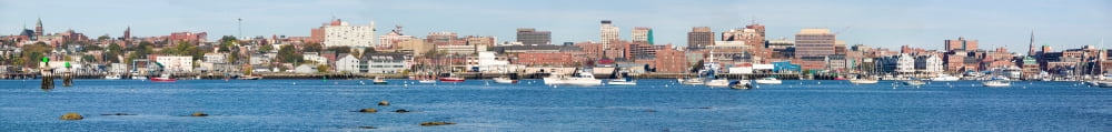 Panoramic view of Portland Harbor boats with south Portland skyline Portland Maine Canvas Art - Panoramic Images (44 x 6)