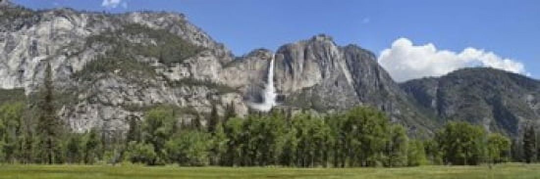 Panoramic view of Yosemite Falls and the Yosemite meadow in late spring Yosemite National Park California USA Canvas Art - Panoramic Images (18 x 6)