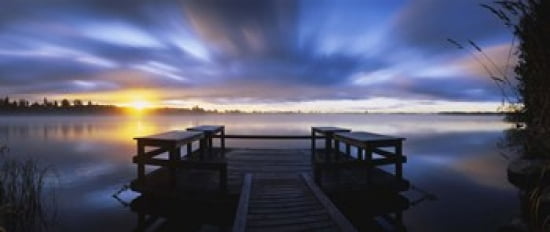 Panoramic view of a pier at dusk Vuoksi River Imatra Finland Canvas Art - Panoramic Images (30 x 13)