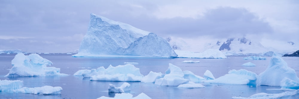 Panoramic view of glaciers and icebergs in Paradise Harbor Antarctica Canvas Art - Panoramic Images (36 x 12)