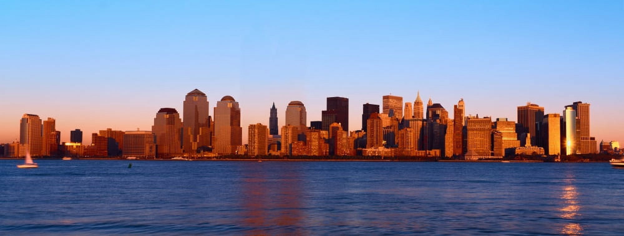 Panoramic view of lower Manhattan and Hudson River New York City skyline at sunset Canvas Art - Panoramic Images (27 x 9)