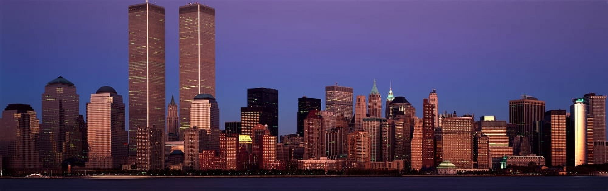 Panoramic view of lower Manhattan and New York City skyline NY with World Trade Towers at sunset Canvas Art - Panoramic Images (27 x 9)