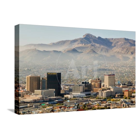 Panoramic view of skyline and downtown El Paso Texas looking toward Juarez, Mexico, Scenic Stretched Canvas Wall Art Sold by ArtCom