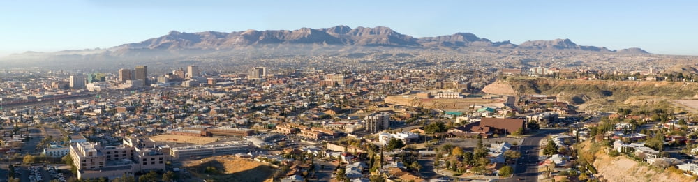 Panoramic view of skyline and downtown of El Paso Texas looking toward Juarez Mexico Canvas Art - Panoramic Images (36 x 12)