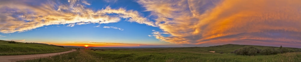 Panoramic view of sunset at Reesor Ranch near Cypress Hills Alberta Canda Canvas Art - Alan DyerStocktrek Images (31 x 7)