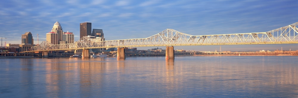 Panoramic view of the Ohio River and Louisville skyline KY shot from Indiana Canvas Art - Panoramic Images (27 x 9)