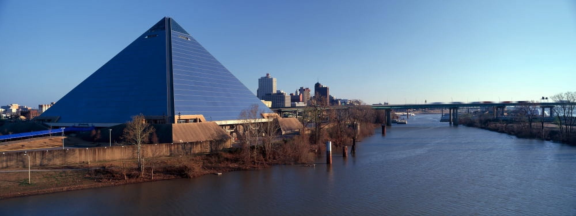Panoramic view of the Pyramid Sports Arena in Memphis TN with statue of Ramses at entrance Canvas Art - Panoramic Images (27 x 9)