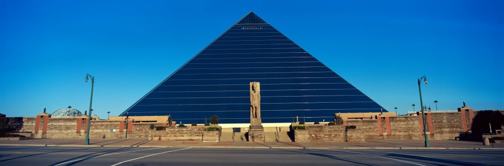 Panoramic view of the Pyramid Sports Arena in Memphis TN with statue of Ramses at entrance Canvas Art - Panoramic Images (36 x 12)