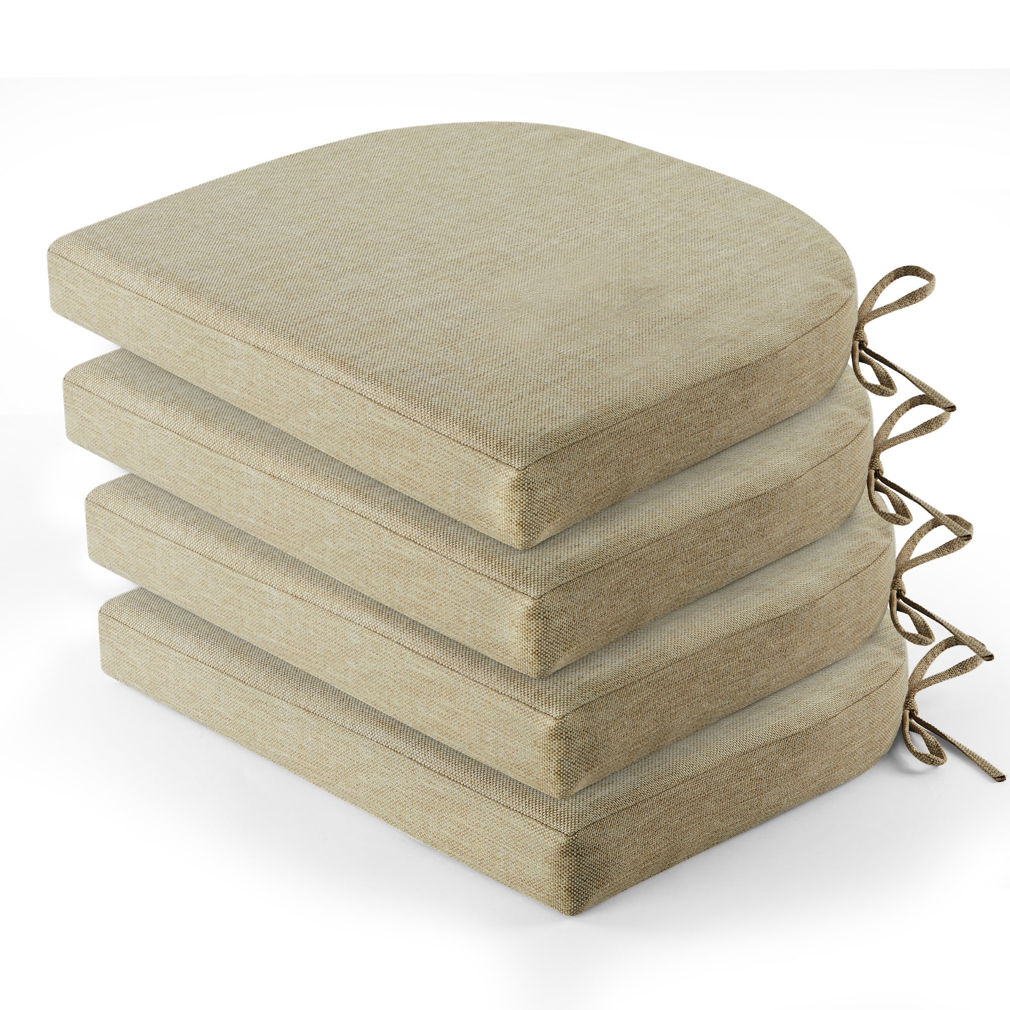 Panpaddle Outdoor Seat Pads Seat Cushions 4-Piece Solid Waterproof Patio Seat Chair Cushions 17"X16"X2" Rounded Square Patio Cushions, Beige, Set of 4