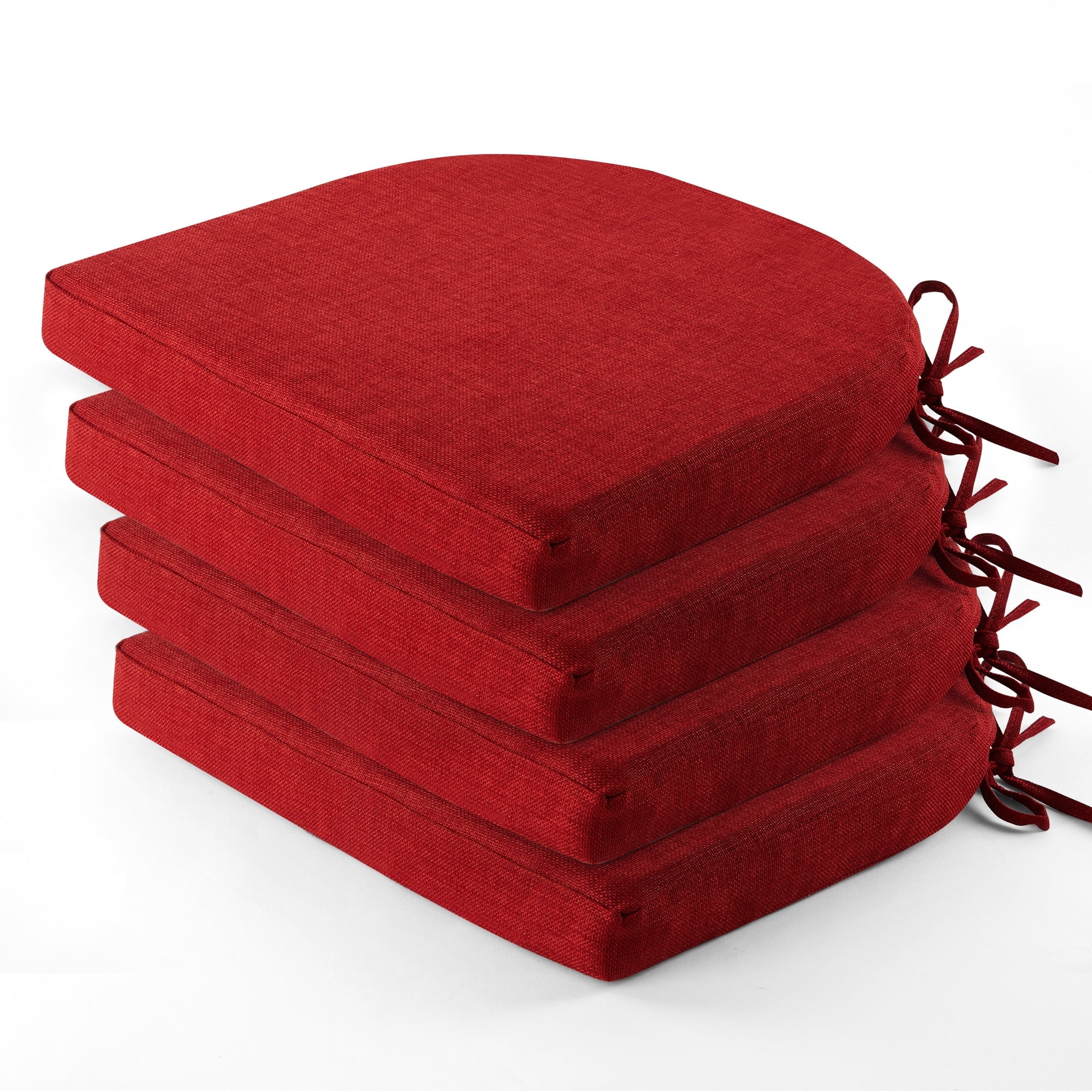 Panpaddle Outdoor Seat Pads Seat Cushions 4-Piece Solid Waterproof Patio Seat Chair Cushions 17"X16"X2" Rounded Square Patio Cushions, Wine Red, Set of 4