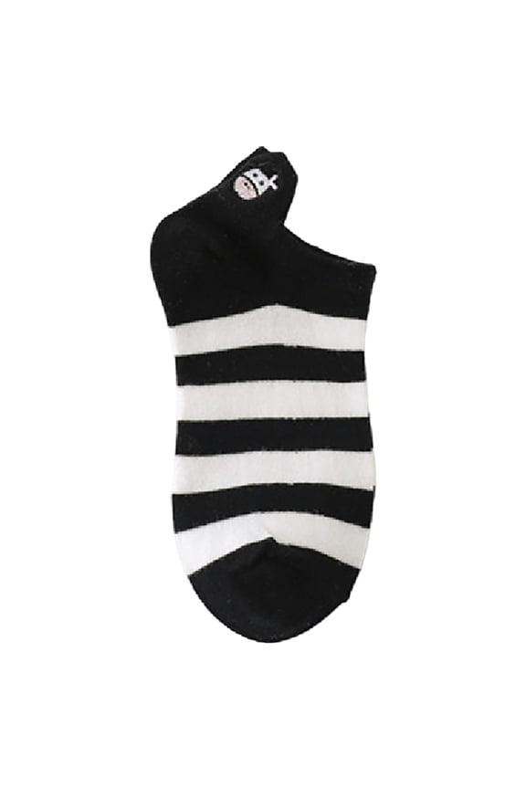 Panpant Socks for Women, Womens Socks Short Bootie Fuzzy Breathable Cute Ankle Cotton Cow Pattern Fashion Japanese Heel Embroidery Machine Cat Socks J One Size