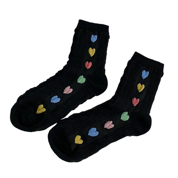Panpant Socks for Women, Women Autumn And Winter New Heart Ware Cotton Mid Calf Black One Size