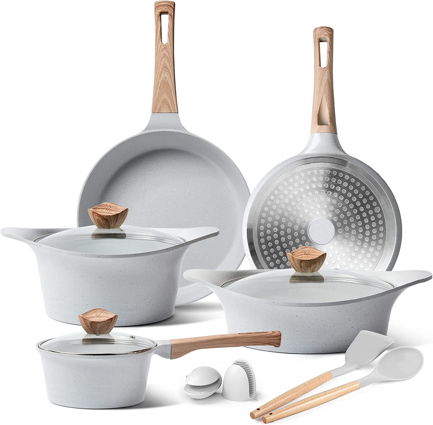 Hausfrau Induction Pots and Pans Set Nonstick, 8pcs Kitchen Cookware Set  Non Stick, Non Toxic Black Granite PFOA Free - Yahoo Shopping
