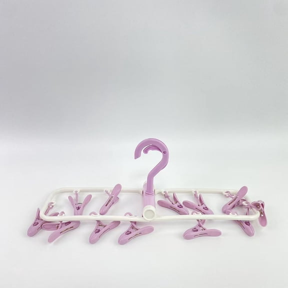 Pansanfan Clothes drying hangers,Clothes Drying Hanger with 12 Clips, Folding Portable Hanging Drying Rack,Drip Foldable Hanging Rack, 360 Rotatable Hook (Purple)