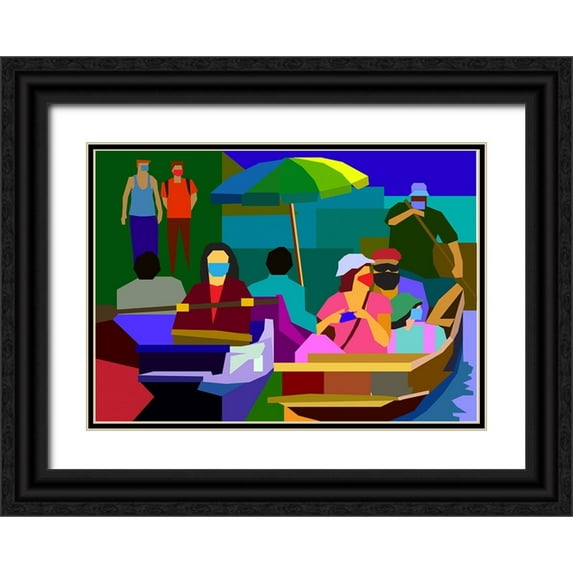 Pansanit, Surapol 14x11 Black Ornate Wood Framed with Double Matting Museum Art Print Titled - The Floating Market