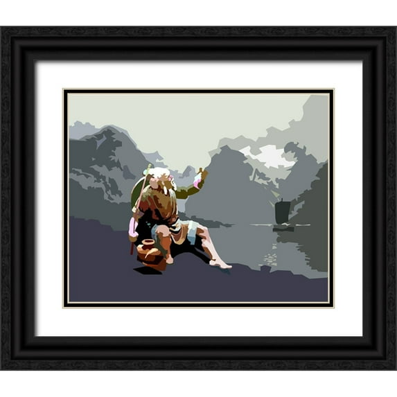 Pansanit, Surapol 14x12 Black Ornate Wood Framed with Double Matting Museum Art Print Titled - Old Fisherman