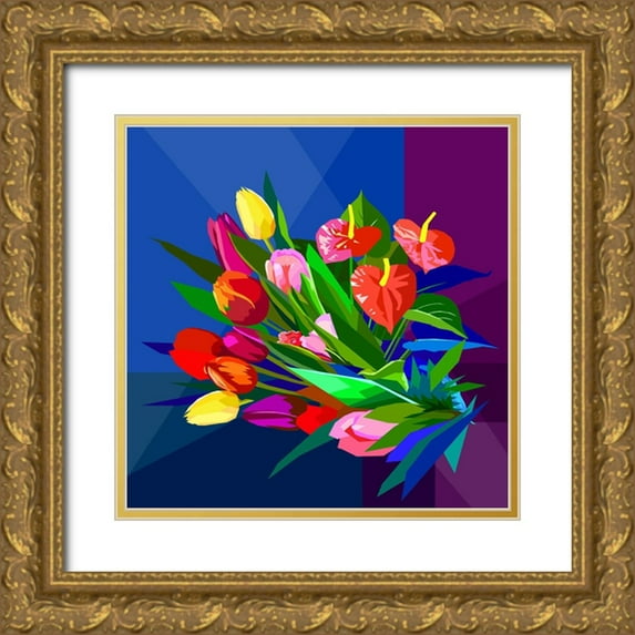 Pansanit, Surapol 15x15 Gold Ornate Wood Framed with Double Matting Museum Art Print Titled - Mix Flower