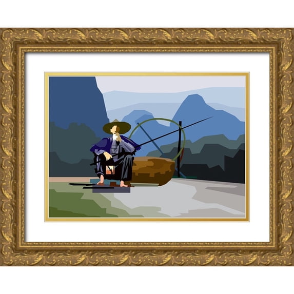 Pansanit, Surapol 18x14 Gold Ornate Wood Framed with Double Matting Museum Art Print Titled - Fisherman