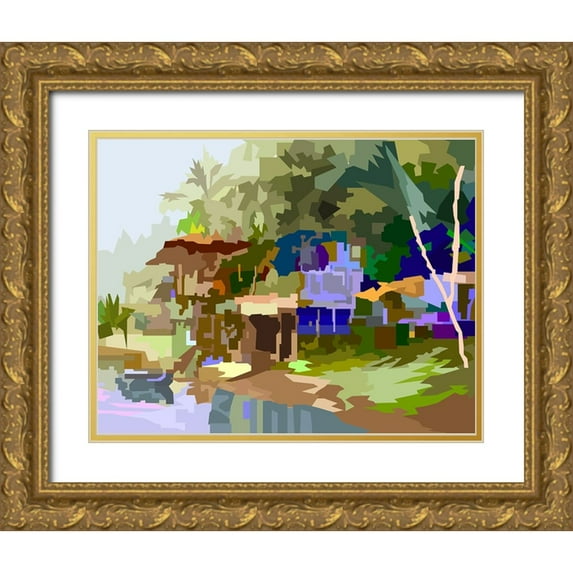 Pansanit, Surapol 24x20 Gold Ornate Wood Framed with Double Matting Museum Art Print Titled - Waterfront House