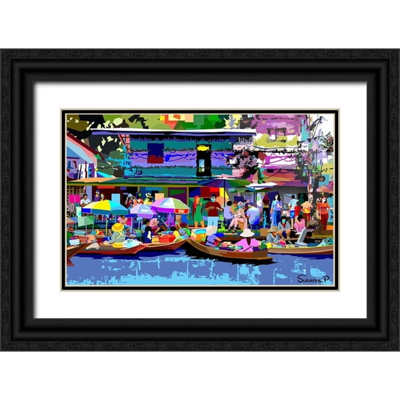 Pansanit, Surapol 32x22 Black Ornate Wood Framed with Double Matting Museum Art Print Titled - Tour The Floating Market No2