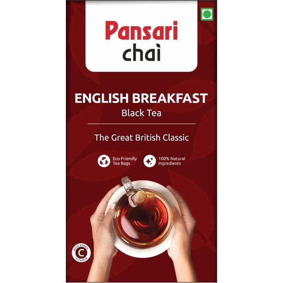 Pansari English Breakfast Tea – 100 Premium Tea Bags Classic Black Tea Blend With Darjeeling Rich Flavour & Medium Strength Perfect Morning Brew 50G Pack