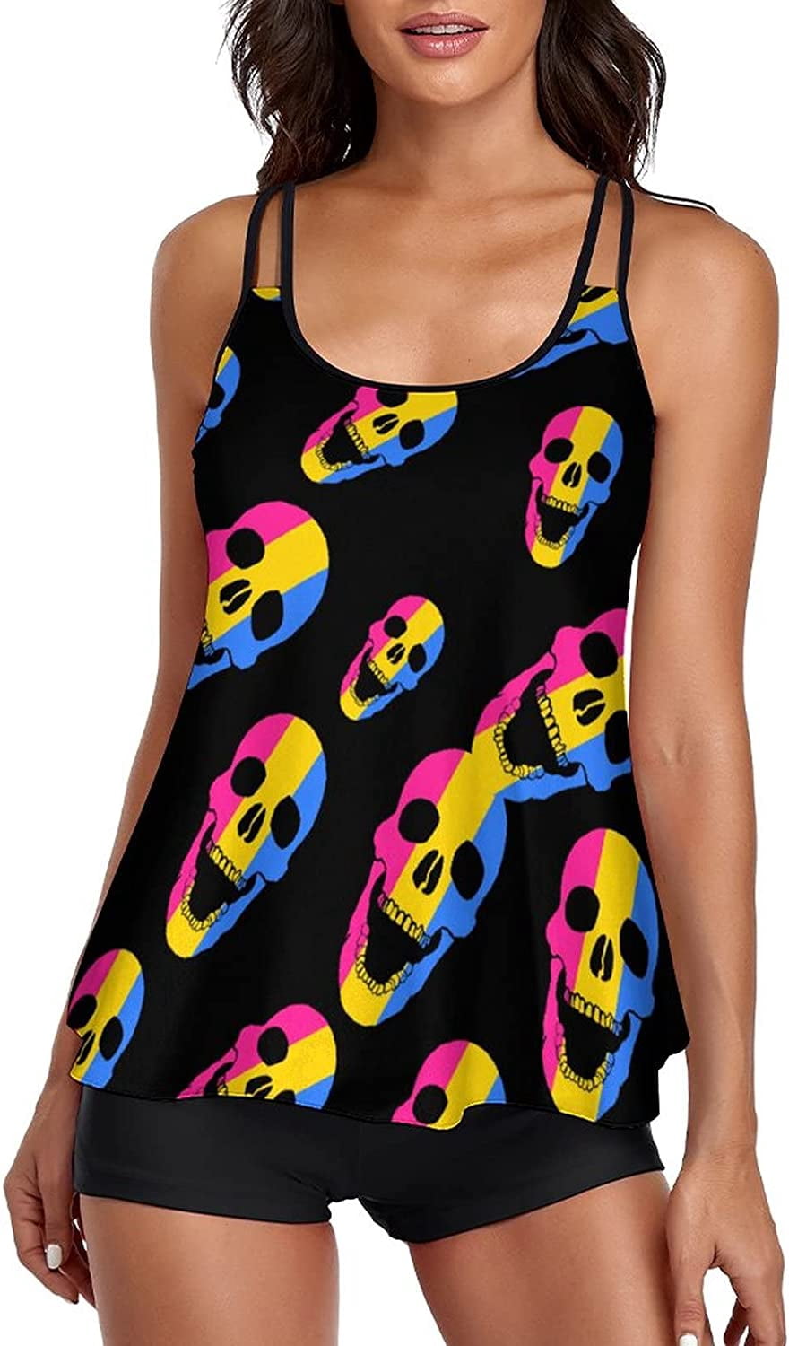 Pansexual Flag Skul Women's Two Piece Swimsuit Skirt Bikini Set Fashion