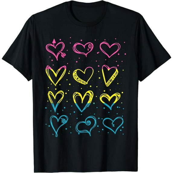 Pansexual Hearts LGBT-Q Cute Pan Pride Flag Color Ally T-Shirt