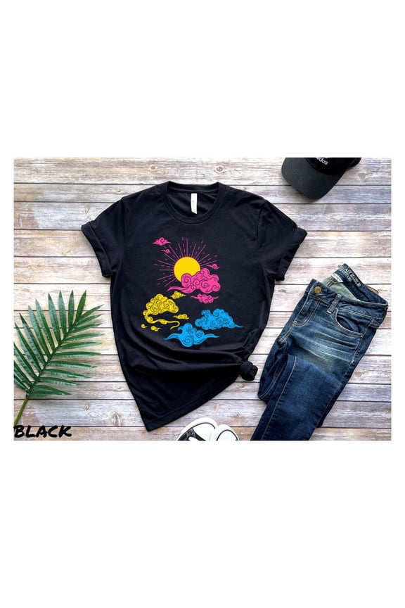 Pansexual Pride T-Shirt, Sun and Clouds Graphic Tee, LGBTQ Pride Shirt, Subtle Rainbow Gift, Gender Neutral Unisex T-Shirt