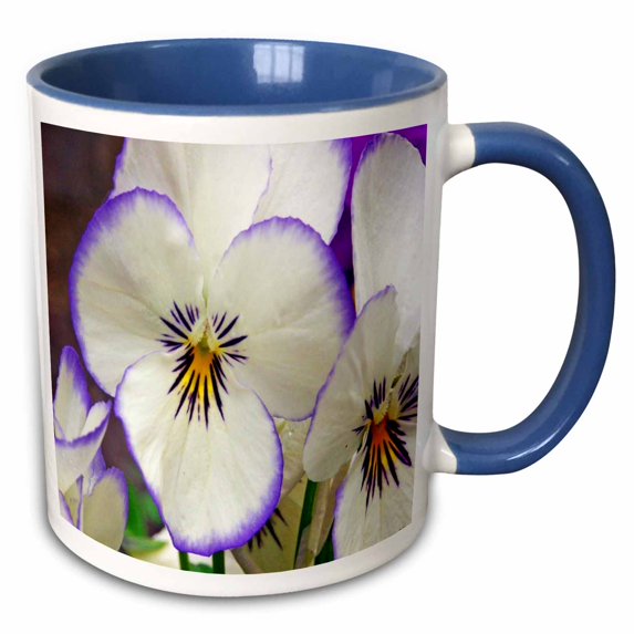 3drose, Pansies in White, 11oz Two-tone Blue Mug