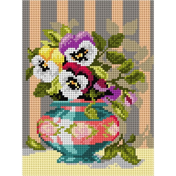 Wizardi Needlepoint Canvas for halfstitch Without Yarn Pansies in a Vase 3447F Orchidea