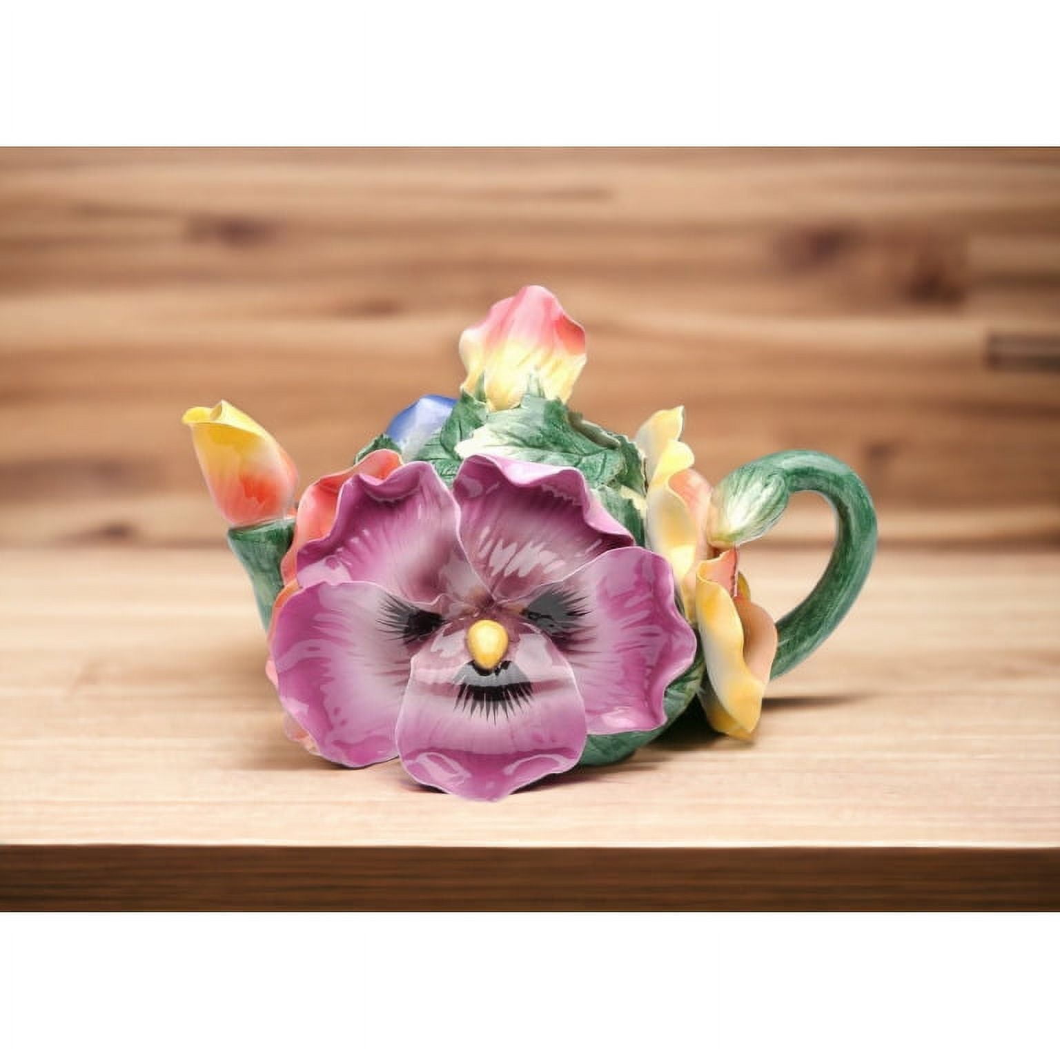 Vibrant Floral Ceramic Teapot with Stainless Steel Infuser, 6oz