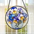 thumbnail image 1 of Pansy Flower Stained Glass Suncatcher, Colorful Floral Window Hanging Ornament, Violet and Yellow Blossom Garden Gift Home Decor, 1 of 7