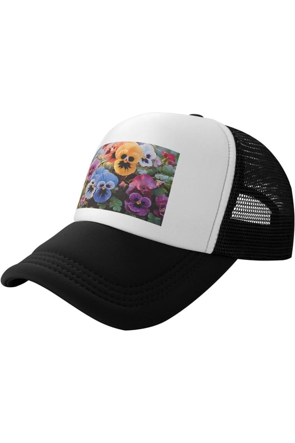 Pansy Flowers Baseball Cap for Men Women Trucker Hat Adjustable Golf Cap Breathable Mesh Snapback Hat