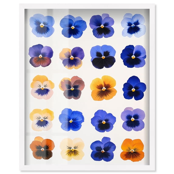 Pansy Patch Grid III Shadowbox Print Flower Art Decor by Art Remedy, White Frame, 36 x 45